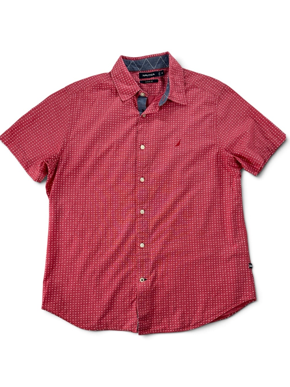 Nautica Men's Coral And White Short Sleeve Button-Up Shirt M
